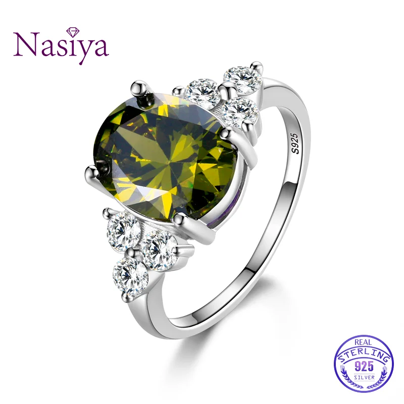 Women's Jewelry 925 Sterling Silver Ring AAAAA Royal Blue Hot Red Grandmother Green Olive Green Zircon Oval Ring Wedding Jewelry Fine Jewelry