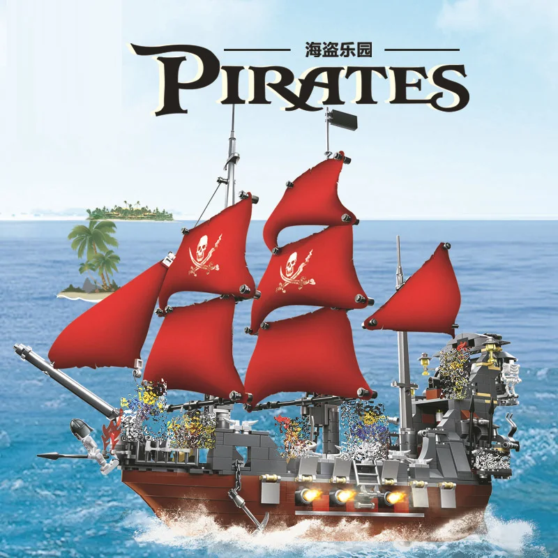 Bauklötze Piratenschiff mit Rotsegel Modell Spielzeug 1123PCS WANGE-53041'. 