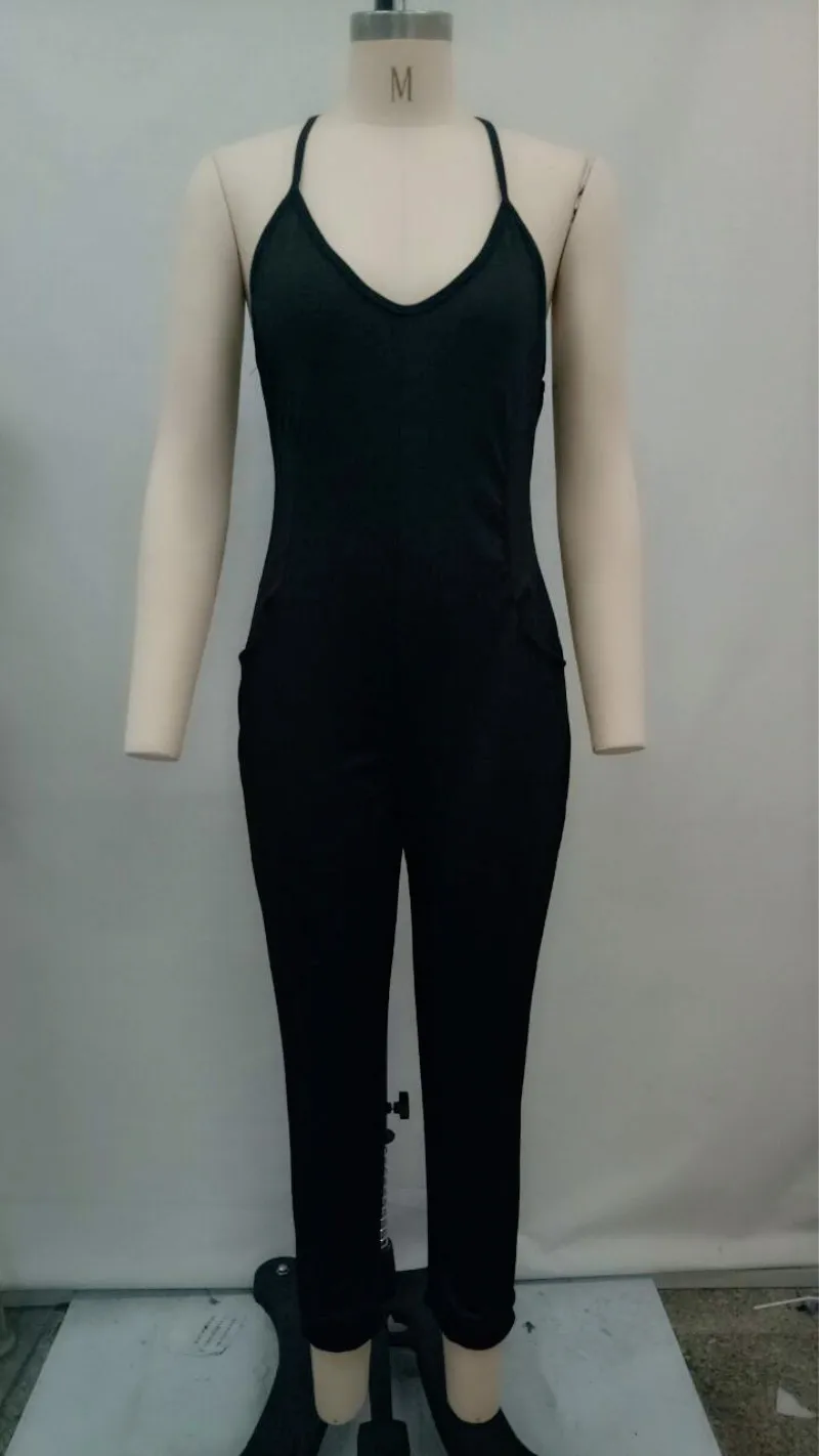 Sexy Straps Deep V Neck Solid Color Jumpsuit Plus Size 3XL big Women Playsuit Streched Summer Casual Rompers SMR9006 Jumpsuits and Playsuits