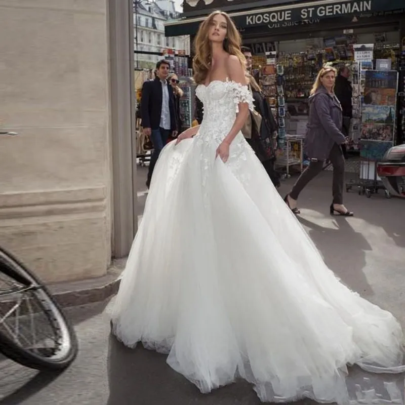 

Eightale Vintage Wedding Dresses Sweetheart Appliques Off the Shoulder Lace Wedding Gown Princess Bride Dress vestidos de novia