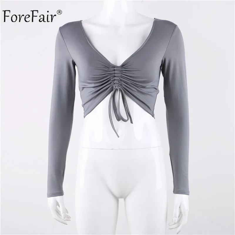 Forefair V Neck Sexy Long Sleeve Crop Tops Women Autumn 2018 Ruched Lace Up Casual Slim Black Winter Shirts Women 2018 Forefair V Neck Sexy Long Sleeve Crop Tops Women Autumn 2018 Ruched Lace Up Casual Slim Black Winter Shirts Women 2018