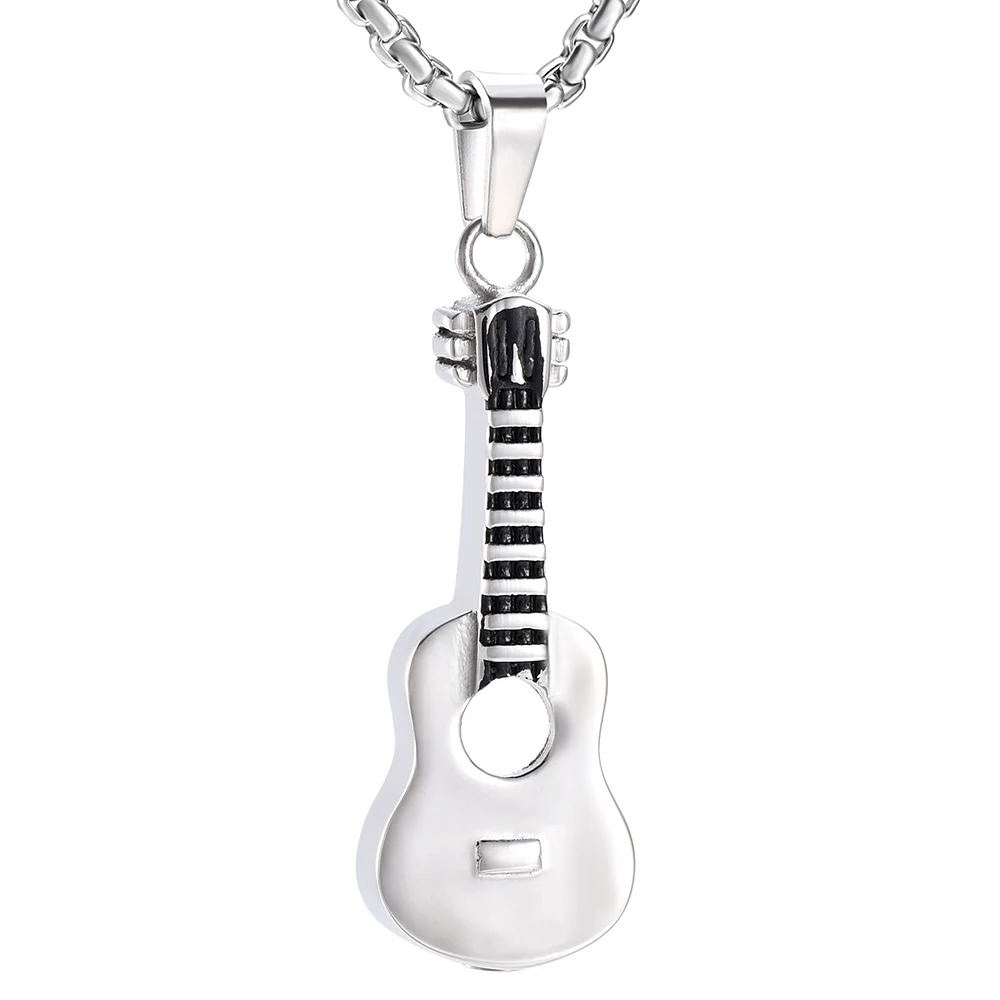 Personalized Guitar Stainless STeel Cremation Jewelry Urns Necklace