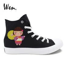 Вэнь черные классические мужские парусиновые туфли дизайн японское кимоно куклы высокие белые женские повседневные кроссовки для взрослых девочек туфли на плоской подошве