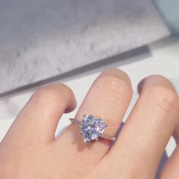 

925 Sterling Silver Love Heart Wedding Ring Pincese Ring Crystal Zircon 4 Claw Diamond Women Wedding Hearts and Arrows Jewelry