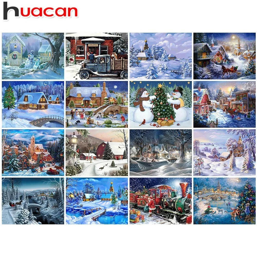 

Huacan 5d Diy Diamond Painting Snow Scene Full Square Diamond Embroidery Landscape Mosaic Painting Home Decor