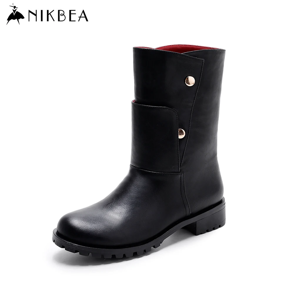Buy Nikbea Flat Boots Riding Chunky Low Heel Punk