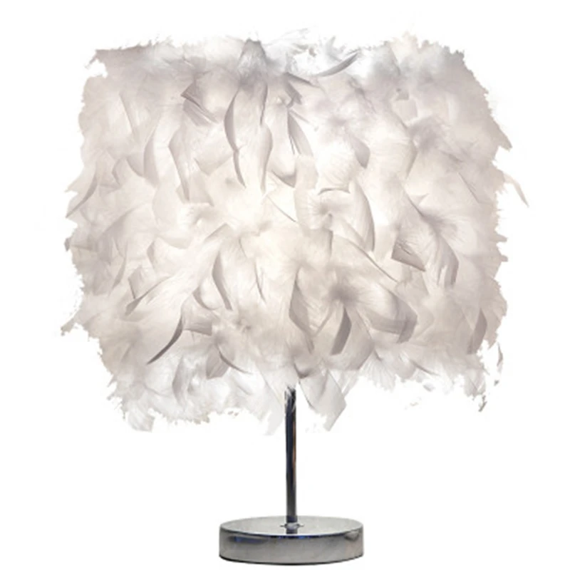Table Lamp White Feather Shade Indoor Lighting Celebration Decorative Bedroom Bedside Lamps Desk Metal Night Light | Лампы и освещение