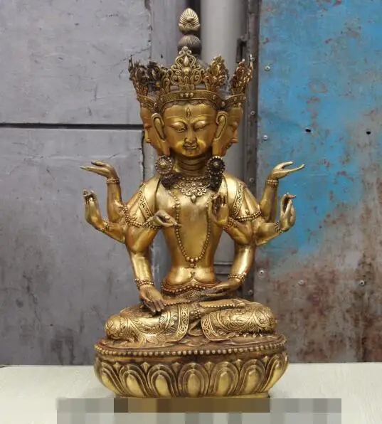 

S06119 20 Tibet Bronze Copper Four Sides Eight-arm Hand Kwan-yin Guanyin Buddha Statue