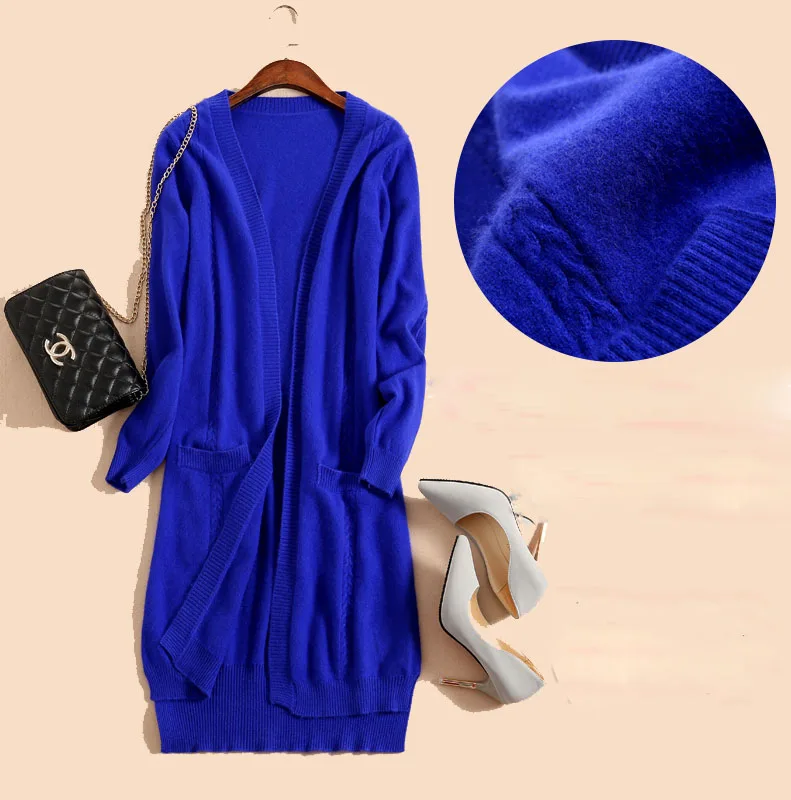 

Custom] high-end customized pure cashmere sweater cardigan coat thin long cardigan coat female retro twist free shipping