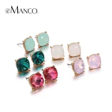Multicolor perno prisionero del cristal eManco geogemtric conjuntos para las mujeres chapado en oro de aleación de zinc joyería de moda brincos pendiente femme