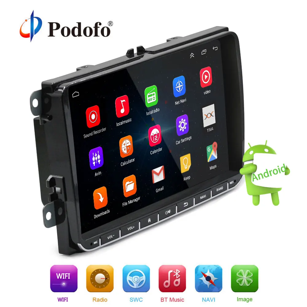 

Podofo Android 2 din Car Radio Multimedia Player GPS Navigation 9" Auto radio for VW GOLF MK5 MK6 Jetta T5 EOS POLO Touran Seat