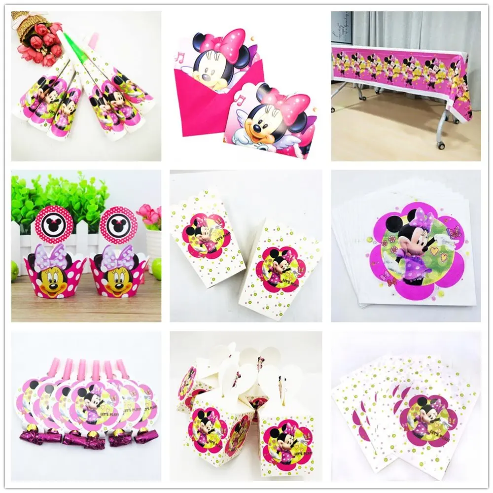 

Red Minnie mouse Birthday Party Supplies Flags Tablecloth Cup Plate Candy box minie event Party Decoration Disposable tableware
