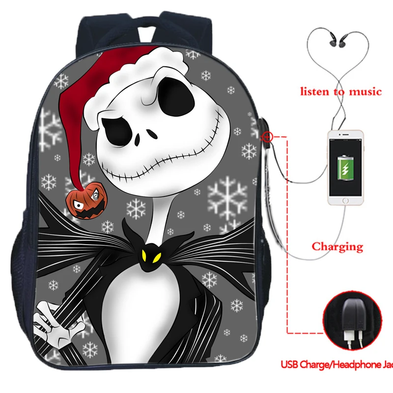 The Nightmare Before Christmas Backpack USB Charging Backpack Jack Skellington School Bag Backpacks Multifunctional Travel Bags