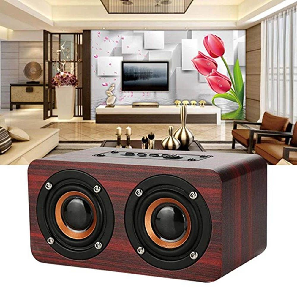 Портативный Bluetooth динамик деревянный домашний HiFi двойной бас громкий s с