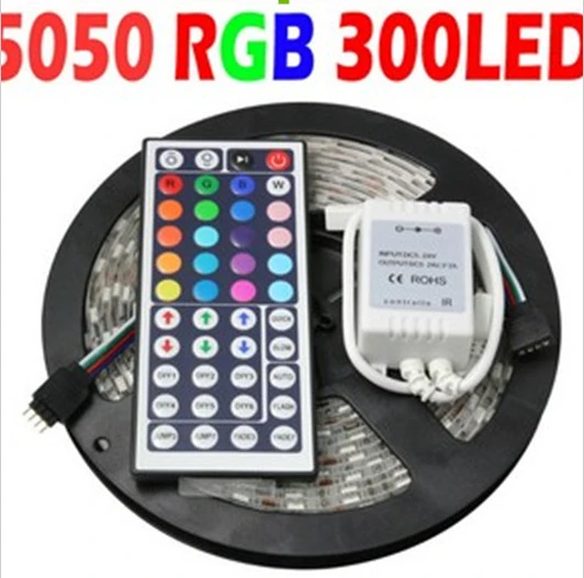 

2015 Newest Led Strip 60LED/M 300LED Epistar SMD 5050 RGB Lamps DC12V Non-Waterproof 44key IR Remoter flexible light 5M/Roll