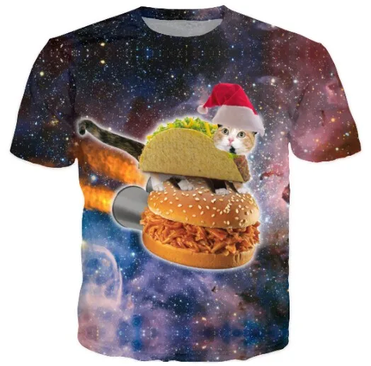 

Harajuku Women Men 3d Galaxy Print T Shirt Space Christmas Hamburger Taco Cat Printed Tshirts T-shirts Tops Tees Rop
