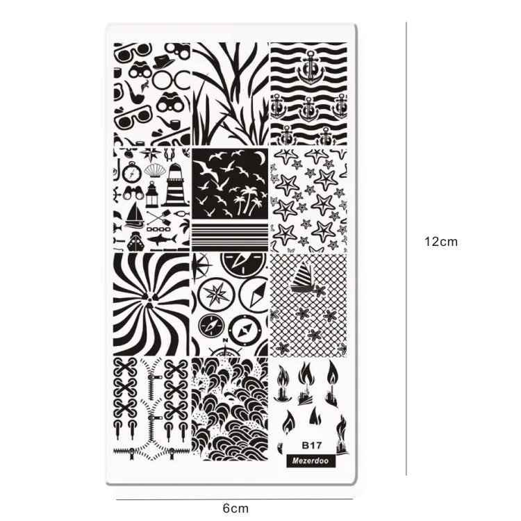 Летний пляж море Парусная тема дизайн ногтей штамп шаблон Изображение плиты компас якорь шаблон ногтей штамповки пластины Mezerdoo B17