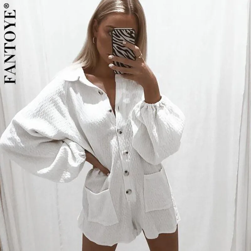 Fantoye Casual Loose Women Playsuits OverSize Fashion Beach Rompers Short Bodycon Jumpsuit Sexy Female Wide Leg Overalls