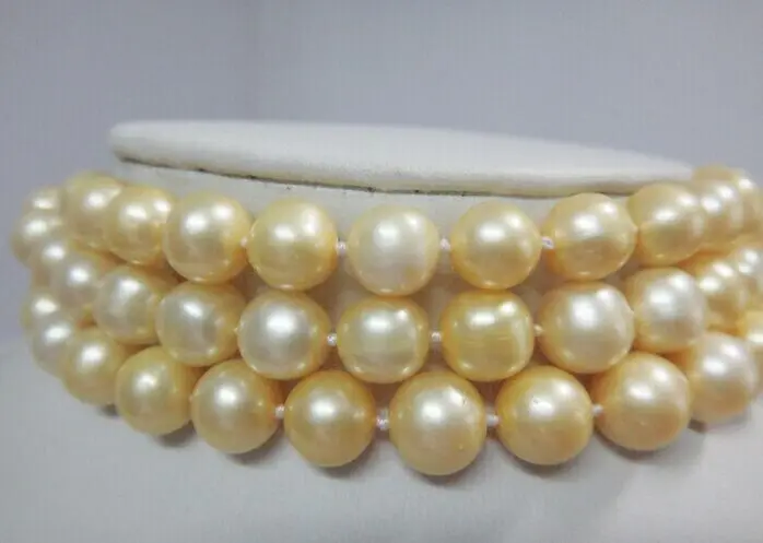 

FREE SHIPPING>>>32" 9-10MM Natural South Sea Genuine Golden Pearl Necklace AAA