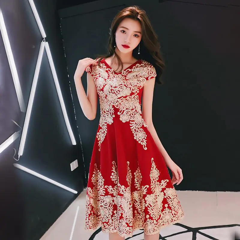 Темно-красные кружевные вечерние Длинные Cheongsam ретро Тонкое платье свадебное платье в китайском стиле свадебная одежда Ципао Vestido xs-xxxl - Цвет: Dark Red - A