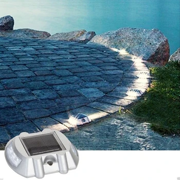 

Metal Solar Power LED Path Driveway Pathway Deck Light Outdoor Garden Road Dock Lamp 6Leds 500M Visible Distance Security Lights