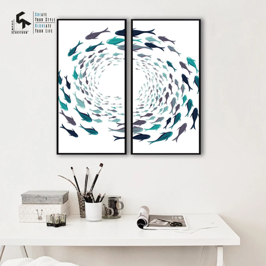 CREATE&ampRECREATE Animal Poster Fish Circle Posters And Prints Wall Art Canvas Oil Painting Home Decoration Pictures CR1810206017 | Дом и сад