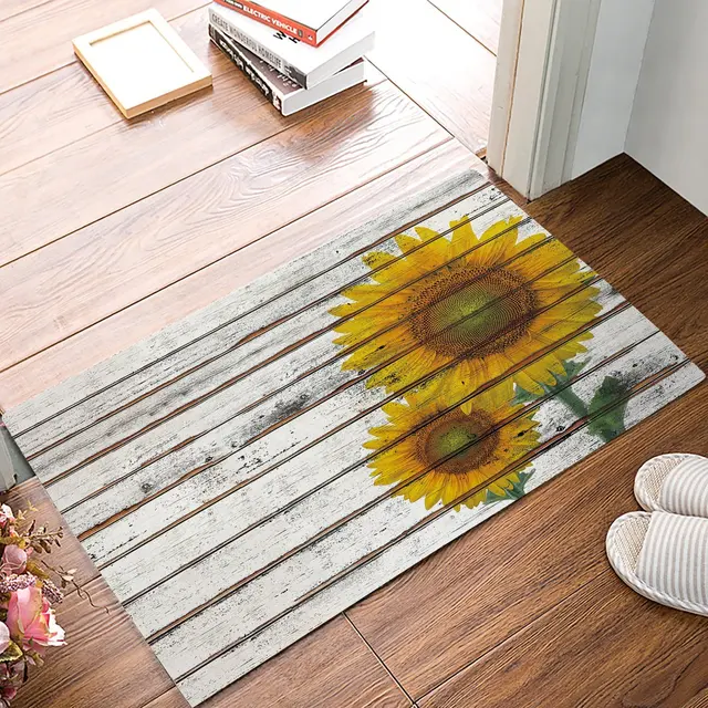 Door Mat Rug Indoor Front Bathroom Entrance Mats Sunflower On A Door Mat Rug Indoor Front Bathroom Entrance Mats Sunflower On A Wooden Board
