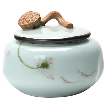 

Jingdezhen Handpainted Lotus Ceramic Tea Jar Tea Caddy Canister Portable Travel Storage Bottles Sealed Tank Jar Food Candy Jar
