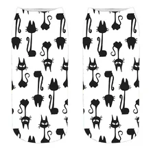 Женские носки с 3D принтом кота, брендовый носок, модные рождественские носки унисекс, женские забавные короткие носки с изображением кота, Chaussettes Femme 0D2