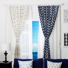 Готовой продукции голубые Дельфины и лодка Анкоридж короткие Cortina, Средиземное море Стиль декоративные шторы