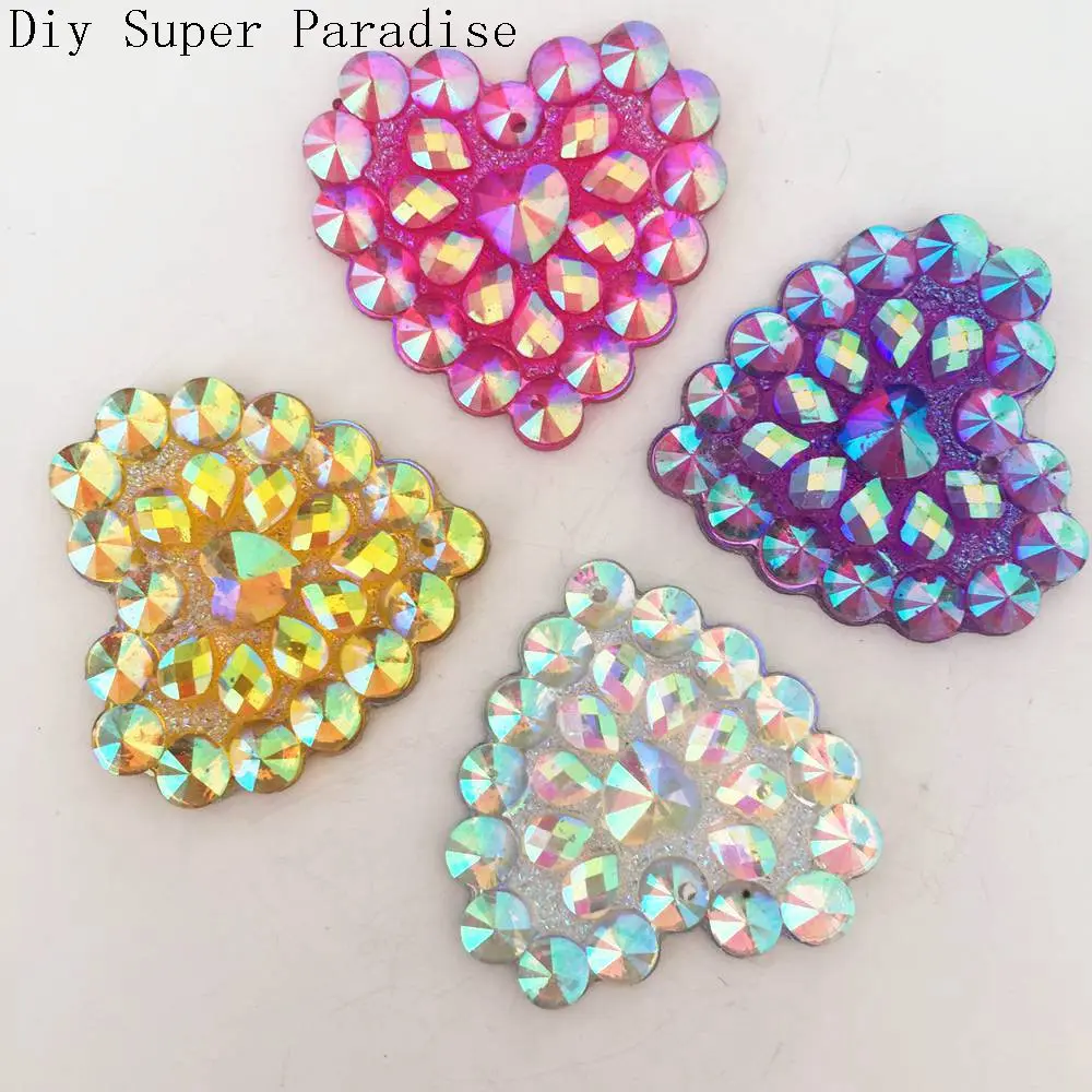 12 шт. 30 мм AB Смола Rhinestone сердца Flatback Свадебные DIY Пуговицы 2 отверстия ремесел K80* 3