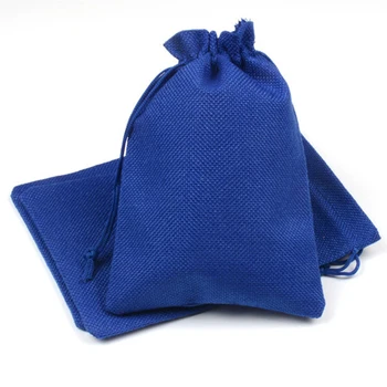 

50pcs 13x18cm Blue Jute Bag Drawstring Gift Bag Incense Storage Linen Bag Cosmetic Jewelry Accessories Packaging Bags Z226