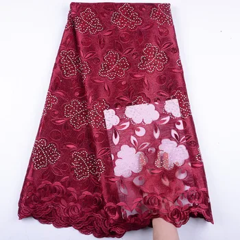 

2019 Wine African Swiss Voile Lace High Quality Cotton Swiss Lace Material Latest African Swiss Lace Fabric With Stones Y1512