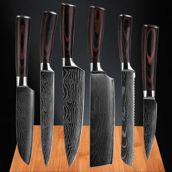 

8 inch Utility Chef Stainless Steel Knives Imitation Damascus steel Santoku kitchen Knives Cleaver Slicing Knives Gift Knife