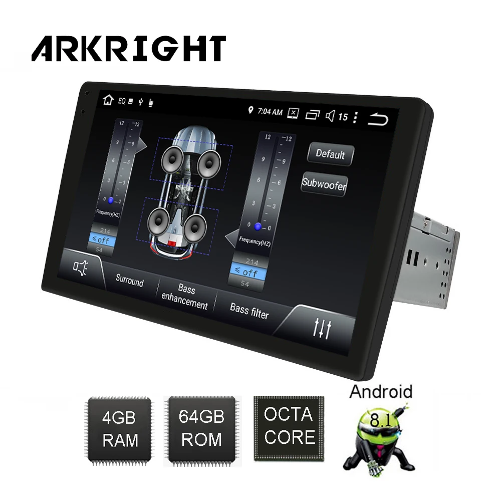 ARKRIGHT 9 ''1Din dvd-плеер автомобиля/Android 8,1 аудио Радио стерео/4+ 64 гб поддержка 4G sim-карты DSP/2.5D изогнутый экран SC9853i