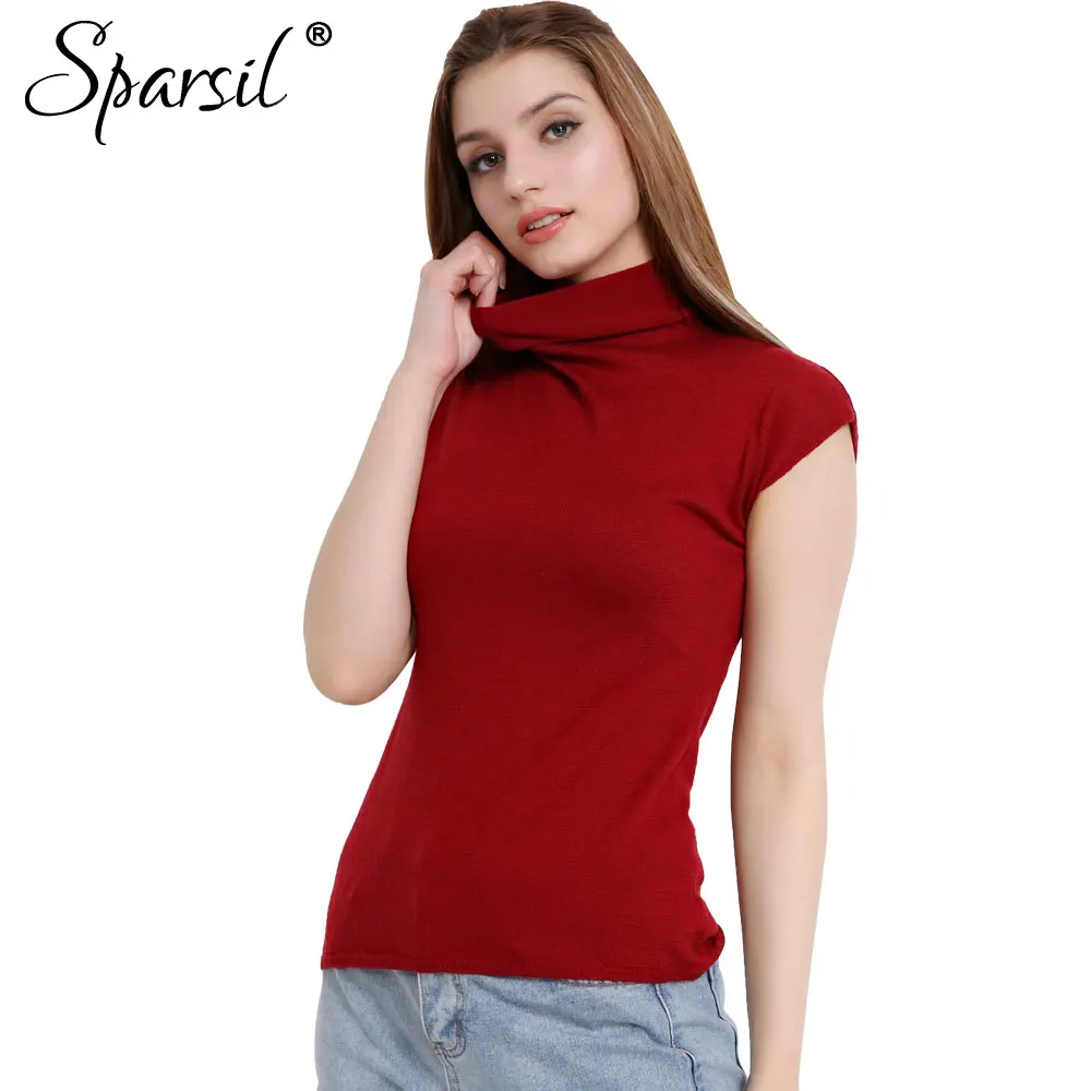 

Sparsil Women Spring Cotton Blend Sweater Ruffled Collar Pullover Soft Comfortable Casual Knitted Clothes