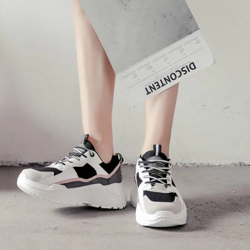 

Women Dad shoes clunky Sneakers Thick Sole Ladies Platform vulcanize shoe Chaussures Femme breathable mesh footwear