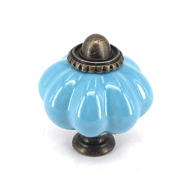Best Offers 5PCS Light Blue Pumpkin Handles and Knobs Kitchen Cabinet Furniture Pulls for Drawer Cupboard Door Decorated Handware Knobs