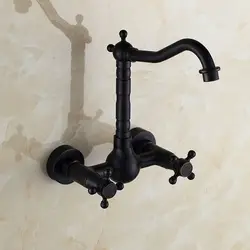 В стене масло втирают бронзовый раковина кран для ванной двойной ручкой Палуба Гора бассейна смесителя torneiras пункт Banheiro