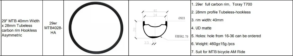 Обод для горного велосипеда 29er Карбон 40*28 мм бескамерный безhookless Асимметричный карбоновый обод из стекловолокна для горного велосипеда AM Ride
