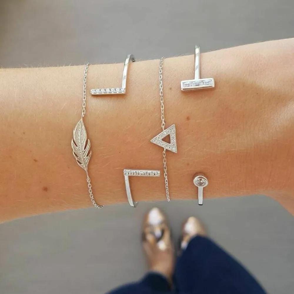 

Silver color Women Fashion Punk Bracelet Simple Trendy leaf triangle Chain Bracelets Bohemian Retro Jewelry Accessories Bangles