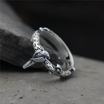

retro bird branch opens sterling silver ring, female solid tree branch can open magpie rings, ethnic literature and art