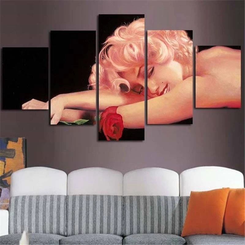Marilyn Monroe Skull Framed Canvas Five Piece Wall Art 5 Panel Home Decor Marilyn Monroe Skull Framed Canvas Five Piece Wall Art 5 Panel Home Decor