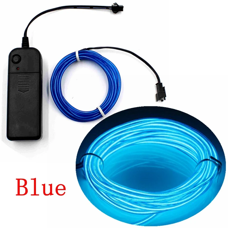 EL Wire 1 м/2 м/3 м/5 м неоновые огни Светодиодный светильник Гибкая веревочная трубка Светодиодная лента для танцевальной вечеринки декор украшение автомобиля с 2* AA контроллер - Испускаемый цвет: Синий