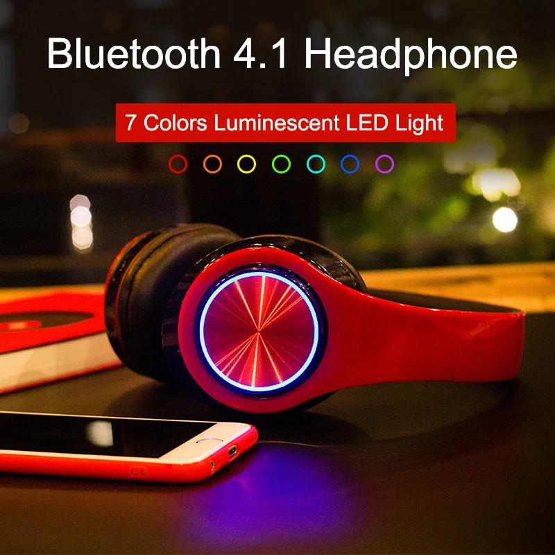 

AMTERBEST Wireless Bluetooth Headphone with MIC HIFI Stereo Wireless Headset Support TF Card with LED Light for Android iPhone