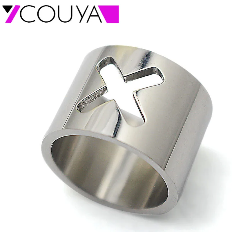 

Couya Brand Blank Cross Ring New Summer Unique Design 316L Stainless Steel Hollow Cross Women Rings Fashion Jewelry