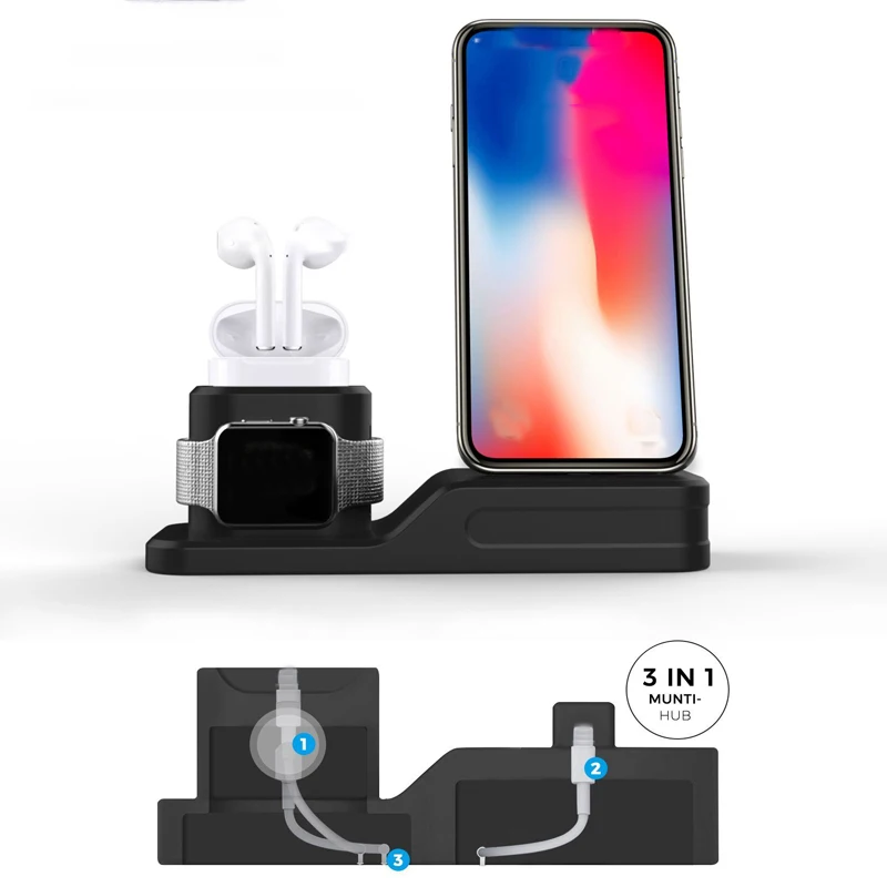 

2018Hot 3 in 1 Charging Dock Holder For Iphone for aplle pencil Silicone charging stand Dock Station For Apple watch for Airpods