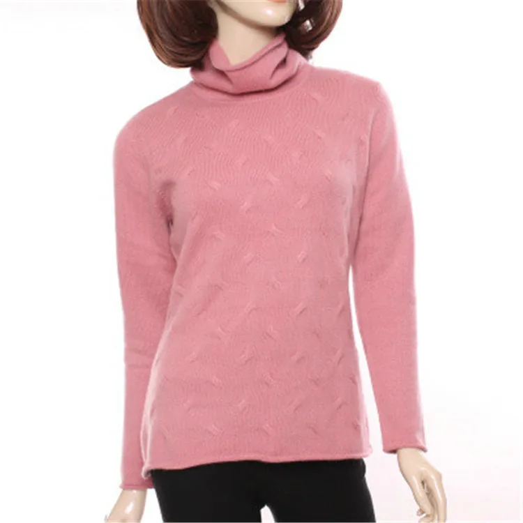  high grade 100%goat cashmere turtleneck knit women fashion sweet pullover sweater beige white 3colo