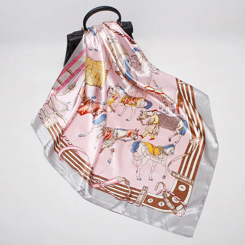 

2019 Autumn Winter New Simulation Silk Scarf Female 90*90cm Print Large Square Towel Custom Gifts Scarves For Women Girls Scarf