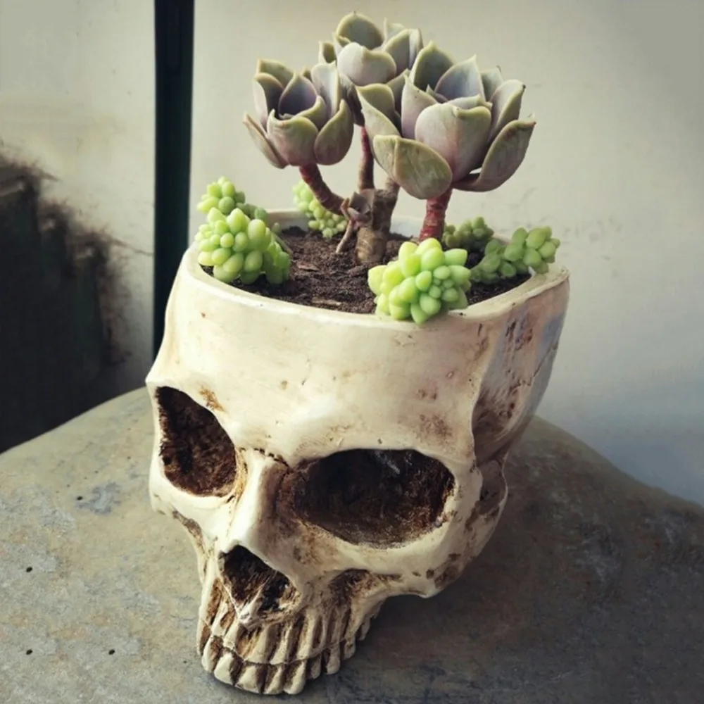 Skull Head Design Air Planter Decorative Flower Vase Container Desktop Decor 